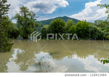 High water and seasonal flood in summer and autumn after raining. 118411464