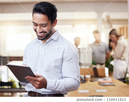 Tablet, architecture and research with an engineer man in his office, reading an online blueprint. Technology, building and planning with a male architect looking at plans for a construction project Tablet, architecture and research with an engineer man in his office, reading an online blueprint. Technology, building and planning with a male architect looking at plans for a construction project 118411822
