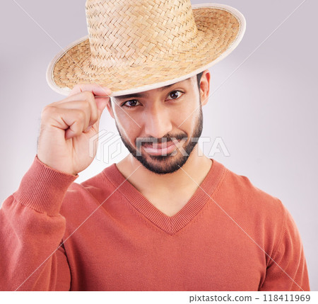 Happy, stylish and portrait of an Asian man with a hat isolated on a white background in a studio. Fashionable, confident and a Japanese guy showing classic headwear with confidence on a backdrop Happy, stylish and portrait of an Asian man with a hat isolated on a white background in a studio. Fashionable, confident and a Japanese guy showing classic headwear with confidence on a backdrop 118411969