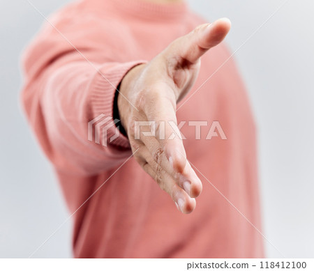 Man, handshake and meeting for deal, introduction or partnership isolated against a white studio background. Male shaking hands for greeting, agreement or support in collaboration or friendly gesture Man, handshake and meeting for deal, introduction or partnership isolated against a white studio background. Male shaking hands for greeting, agreement or support in collaboration or friendly gesture 118412100