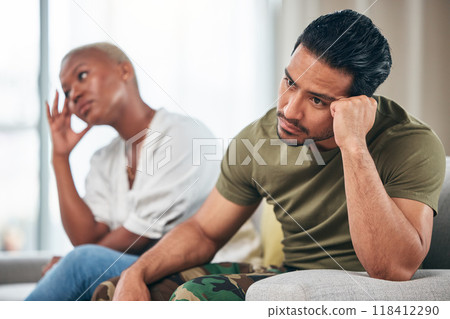 Divorce, fight and couple on a couch, ignore and anger with depression, argument and marriage. Relationship, black woman or Asian man on a sofa, fighting and angry with stress, home and frustrated Divorce, fight and couple on a couch, ignore and anger with depression, argument and marriage. Relationship, black woman or Asian man on a sofa, fighting and angry with stress, home and frustrated 118412290