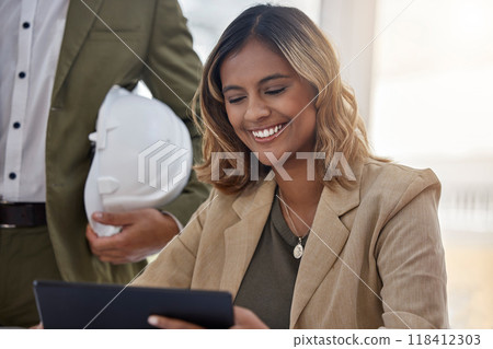 Architecture, tablet and planning with woman in office for engineering, design and technology. Construction, checklist and building with employee and research for development, and project management Architecture, tablet and planning with woman in office for engineering, design and technology. Construction, checklist and building with employee and research for development, and project management 118412303