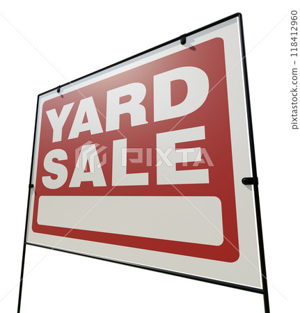 Left Facing Yard Sale Lawn Sign Isolated on a White Background. 118412960