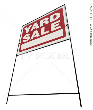 Left Facing Yard Sale Lawn Sign Isolated on a White Background. 118412975