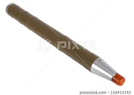 Fragmentation rocket propelled grenade for rpg 7 rocket propelled grenade launcher isolated on white Fragmentation rocket propelled grenade for rpg 7 rocket propelled grenade launcher isolated on white 118413143