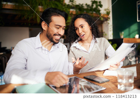 Teamwork, documents and planning with business colleagues in the office, working together on a report. Collaboration, paperwork or strategy with a man and woman employee team at work on a proposal Teamwork, documents and planning with business colleagues in the office, working together on a report. Collaboration, paperwork or strategy with a man and woman employee team at work on a proposal 118413213