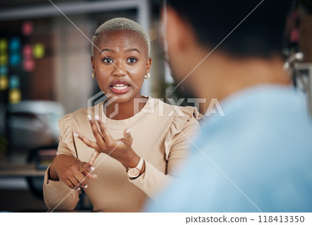 Job interview, human resources recruitment and black woman explain hiring process, HR communication or networking. Talking, speaking and team collaboration chat, strategy discussion or conversation Job interview, human resources recruitment and black woman explain hiring process, HR communication or networking. Talking, speaking and team collaboration chat, strategy discussion or conversation 118413350
