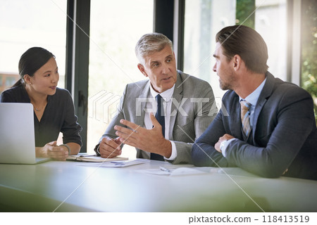 Meeting, collaboration and planning with a manager and team in the boardroom for a coaching seminar. Teamwork, strategy and workshop with a mature business man talking to his staff in the office Meeting, collaboration and planning with a manager and team in the boardroom for a coaching seminar. Teamwork, strategy and workshop with a mature business man talking to his staff in the office 118413519