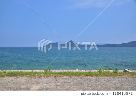Tango Miyazu - Emerald green ocean and Mt. Sankaku of the Awata Peninsula as seen from National Route 178 Tango Miyazu - Emerald green ocean and Mt. Sankaku of the Awata Peninsula as seen from National Route 178 118413871