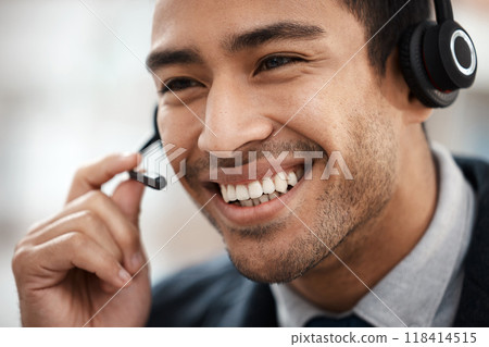 Call center, happy and consulting with business man in office for contact us, communication and customer service. Networking, technology and face of employee for help desk and technical support Call center, happy and consulting with business man in office for contact us, communication and customer service. Networking, technology and face of employee for help desk and technical support 118414515