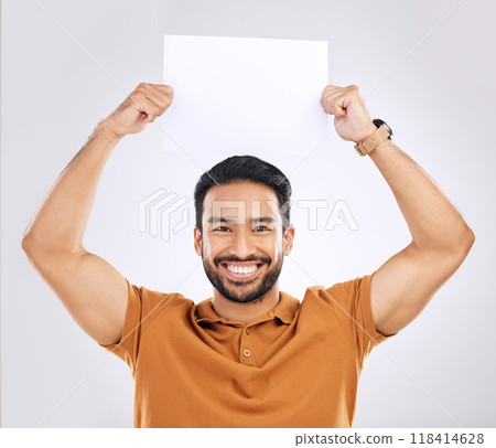 Poster, happy man and portrait mockup with marketing placard, studio advertising banner or product placement. Logo mock up, billboard or promotion sign for brand person isolated on white background Poster, happy man and portrait mockup with marketing placard, studio advertising banner or product placement. Logo mock up, billboard or promotion sign for brand person isolated on white background 118414628