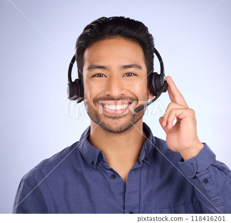 Consulting, call center and smile with portrait of man for customer service, help desk and technical support. Networking, communication and contact us with employee for sales, crm and happy in studio Consulting, call center and smile with portrait of man for customer service, help desk and technical support. Networking, communication and contact us with employee for sales, crm and happy in studio 118416201