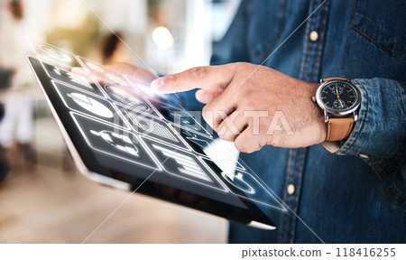 Hands, tablet and hologram dashboard in office, startup and typing for web design, ux test and futuristic app. Developer, holographic user experience and digital touchscreen for menu, planning and ui Hands, tablet and hologram dashboard in office, startup and typing for web design, ux test and futuristic app. Developer, holographic user experience and digital touchscreen for menu, planning and ui 118416255