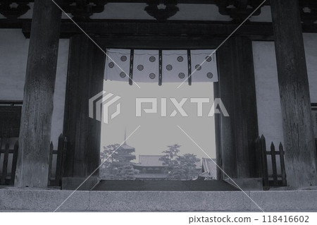 World Heritage Site Horyuji Temple in monochrome 118416602