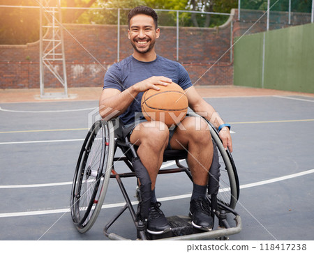 Basketball player, portrait and man in wheelchair for sports, fitness and training game on court. Person with a disability, Mexican athlete and mobility equipment for ball match, exercise and workout Basketball player, portrait and man in wheelchair for sports, fitness and training game on court. Person with a disability, Mexican athlete and mobility equipment for ball match, exercise and workout 118417238