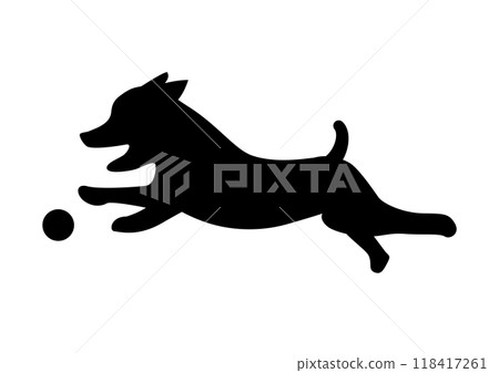 狗跑象形圖。狗狗玩耍的剪影。 118417261
