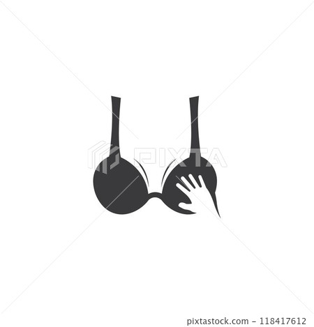 Cute Sex shop logo and badge design template. Sexy label. Vector xxx elements. Adult store symbol, icon - boobs.Woman's breast love. 118417612