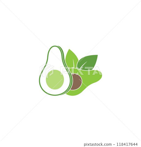 Avocado fruit logo template. Avocado half with leaf vector design. 118417644