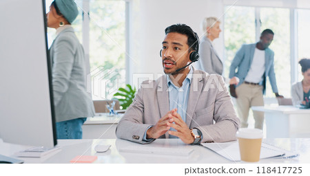 Contact us, call center and man consulting in office with conversation and web advice. Crm, internet support and telemarketing worker or business sales agent talking with networking and communication Contact us, call center and man consulting in office with conversation and web advice. Crm, internet support and telemarketing worker or business sales agent talking with networking and communication 118417725