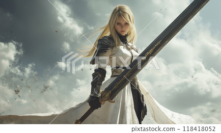 Female warrior holding a sword 118418052