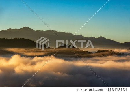 Morning mist viewpoint Baan Jabo, the most favourite place for tourist in Mae Hong Son,Thailand 118418184