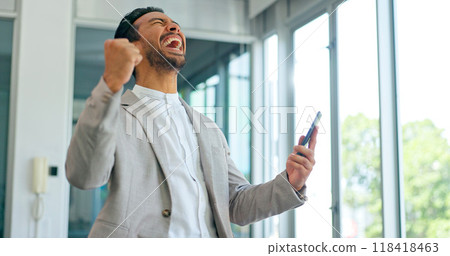 Tablet, excited and winner or business man in office for good news, email or feedback. Success, yes and fist of asian male employee with technology to celebrate wow achievement or online bonus Tablet, excited and winner or business man in office for good news, email or feedback. Success, yes and fist of asian male employee with technology to celebrate wow achievement or online bonus 118418463