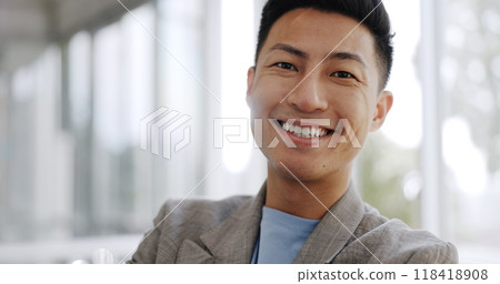 Smile, confidence and professional Asian man in the office with positive, good and confident attitude. Happy, pride and portrait of professional Japanese male lawyer with success in modern workplace. Smile, confidence and professional Asian man in the office with positive, good and confident attitude. Happy, pride and portrait of professional Japanese male lawyer with success in modern workplace. 118418908