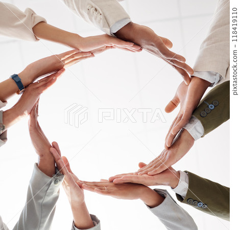 Circle, teamwork and synergy hands of people collaboration, workflow and group or team building from below. Integration, formation and support, cooperation or community of women and men in agreement Circle, teamwork and synergy hands of people collaboration, workflow and group or team building from below. Integration, formation and support, cooperation or community of women and men in agreement 118419110