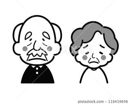 Monochrome icon of a troubled senior couple Monochrome icon of a troubled senior couple 118419936