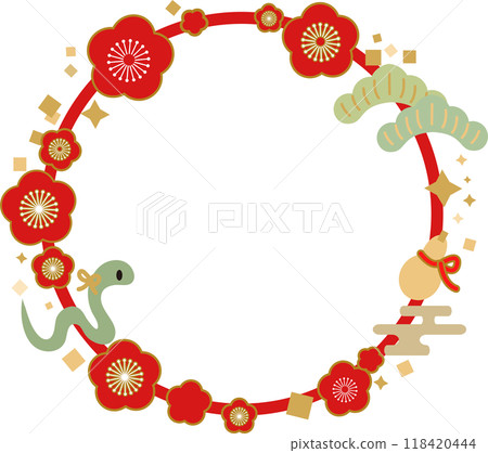 Red and red plum blossom round frame 2025 New Year's card material 118420444