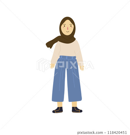 young muslim women wearing trendy clothes and hijab 118420451