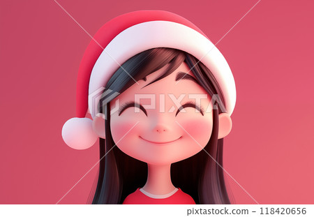 手绘卡通可爱的戴圣诞帽的女孩插画 118420656