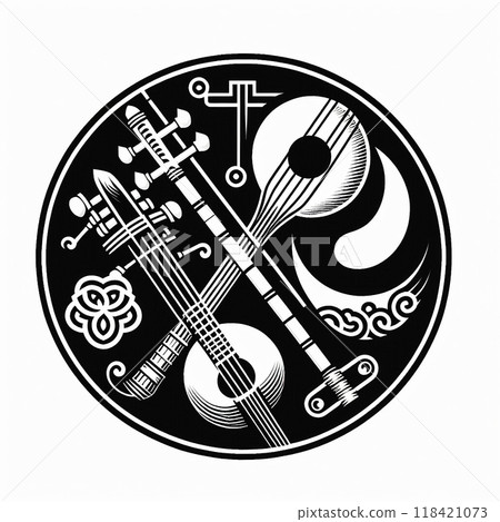 Black and white Musical Instruments Logo Icon 118421073