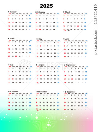 Gradient calendar for 2025 118421419