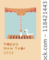 New Year's card with an illustration of a snake visiting a shrine 118421443