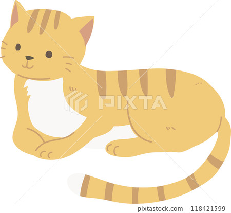 Adorable Kawaii Style Orange Cat Sitting and Lying on the Ground. Cartoon Illustration for Cat Lovers Adorable Kawaii Style Orange Cat Sitting and Lying on the Ground. Cartoon Illustration for Cat Lovers 118421599