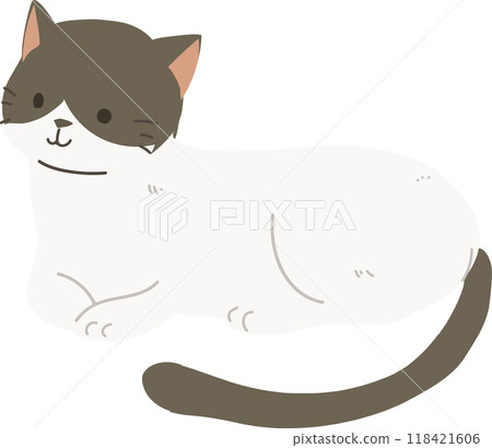 Cute Kawaii Cat Illustration. Relaxing Cat Sitting and Laying in Kawaii Aesthetic Cute Kawaii Cat Illustration. Relaxing Cat Sitting and Laying in Kawaii Aesthetic 118421606