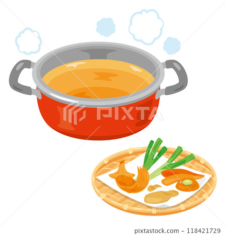 漏勺中的葛菜和鍋中的蔬菜湯 118421729