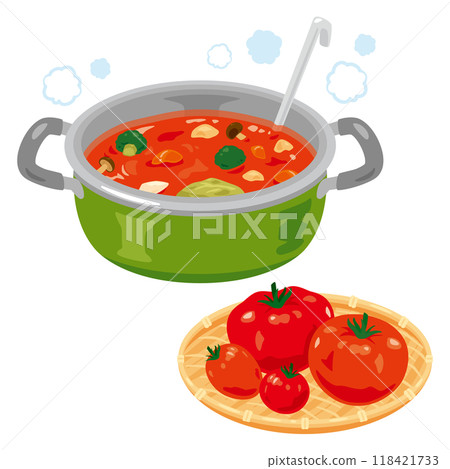 鍋裡的番茄湯和濾鍋裡的番茄 118421733