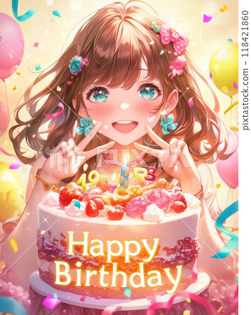 woman with cake, inscription "Happy Birthday" 118421860