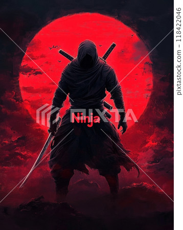 ninja against the red sun. 118422046
