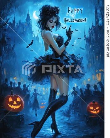 vampire woman on the background of the castle halloween. 118422075