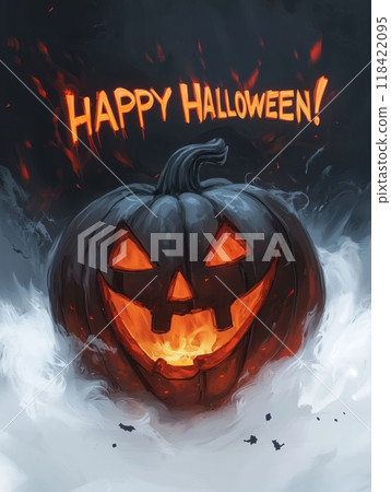 pumpkin with a smile for halloween. The inscription "HAPPY HALLOWEEN" pumpkin with a smile for halloween. The inscription "HAPPY HALLOWEEN" 118422095