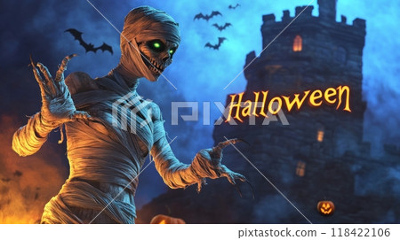 woman mummy for halloween. inscription "halloween" 118422106