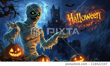 woman mummy for halloween. inscription "halloween" 118422107