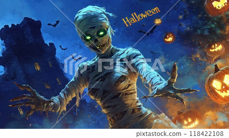 woman mummy for halloween. inscription "halloween" 118422108