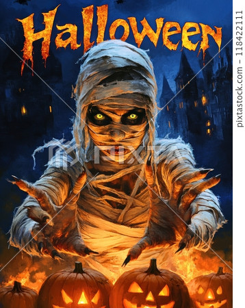 woman mummy for halloween. inscription "halloween" 118422111