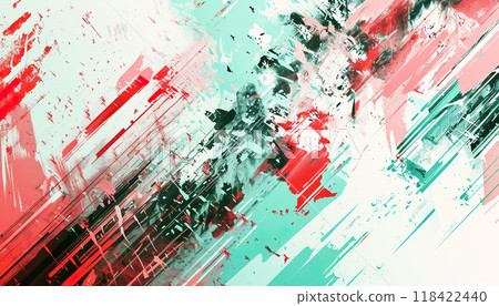 Grunge abstract glitch rough texture background wallpaper. Red, cyan, color, grainy, backdrop, tattered, artistic pattern, distressed, detailed composition 118422440