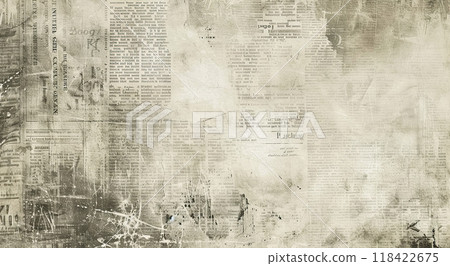 Grunge old yellow newspaper texture background wallpaper. Backdrop, weathered, worn out, abstract, tattered, artistic collage, paper, detailed composition 118422675