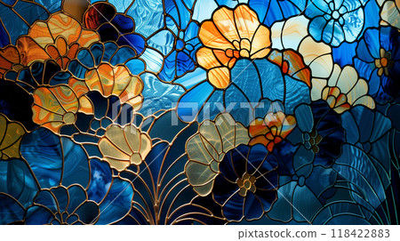 花卉彩色玻璃設計 118422883
